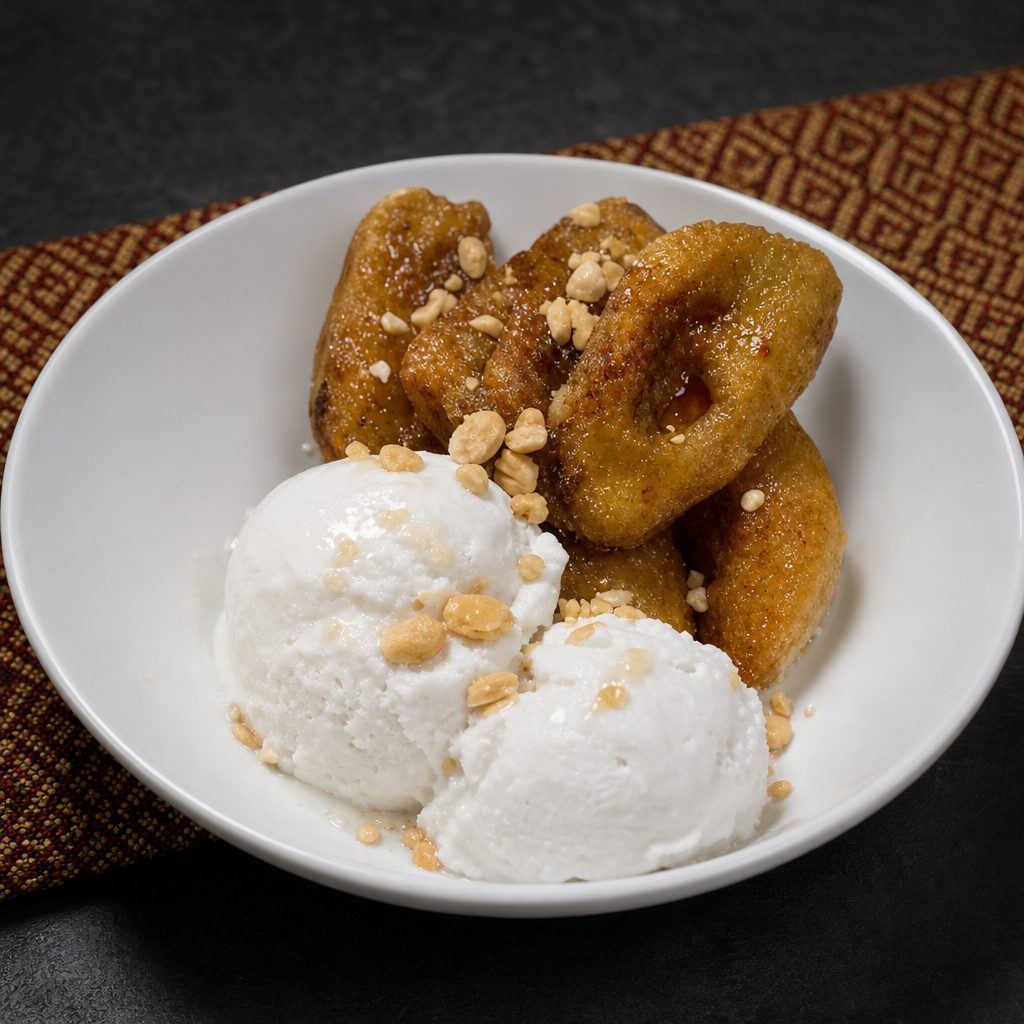 Fried Banana w/Thai Ice Cream.
